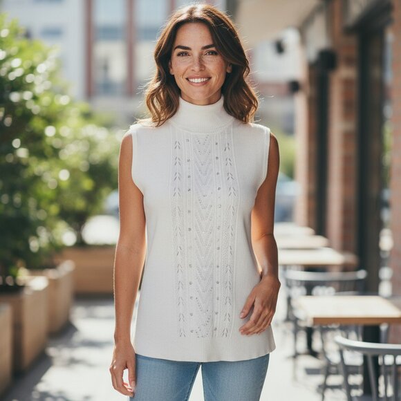 Requirements Sleeveless Turtle Neck with Crystal and Beaded Accents NWT Size XL - Picture 1 of 10